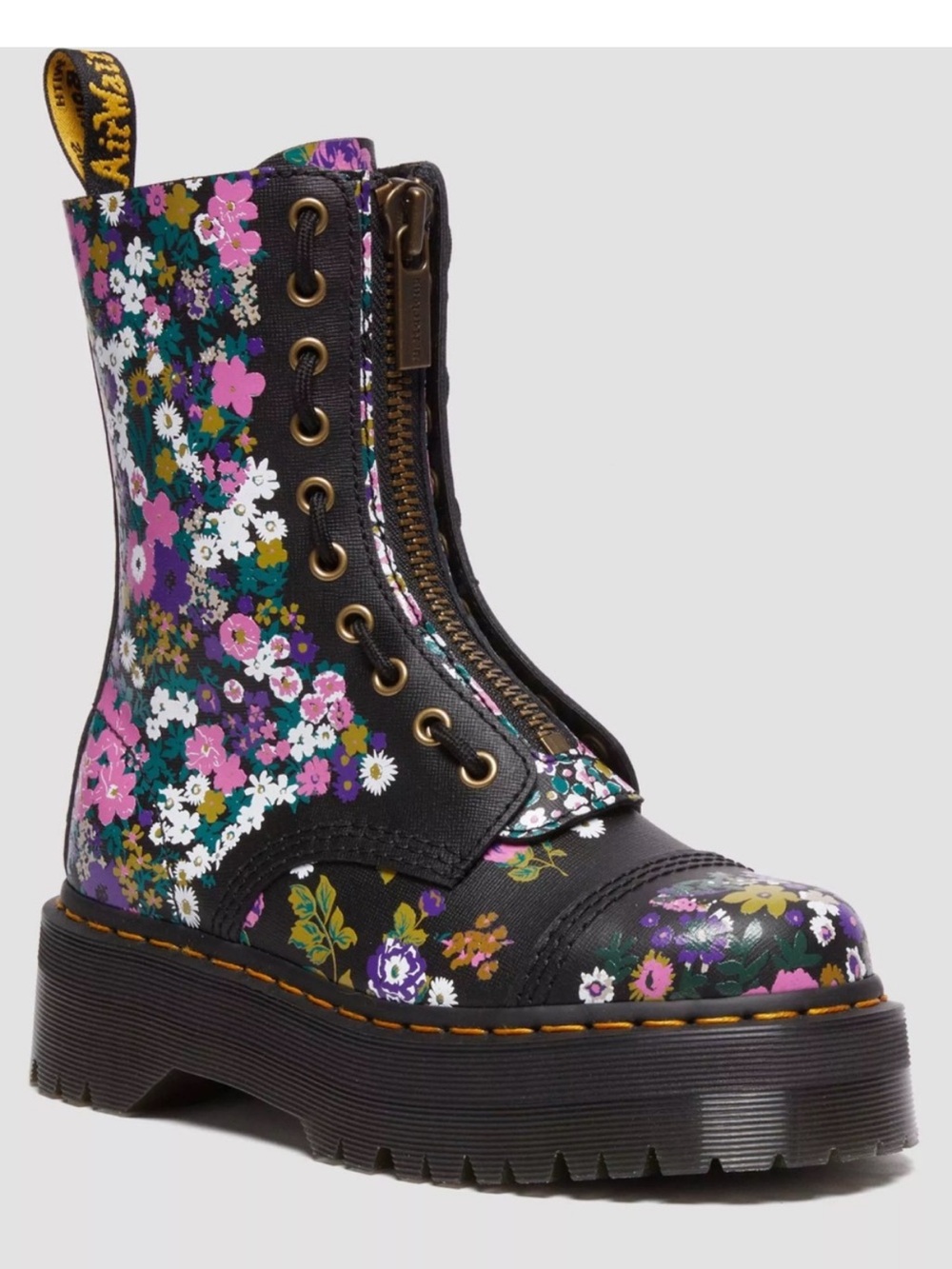Dr. Martens Docs Sinclair Hi Vintage Black Floral Platform Boots Size 10